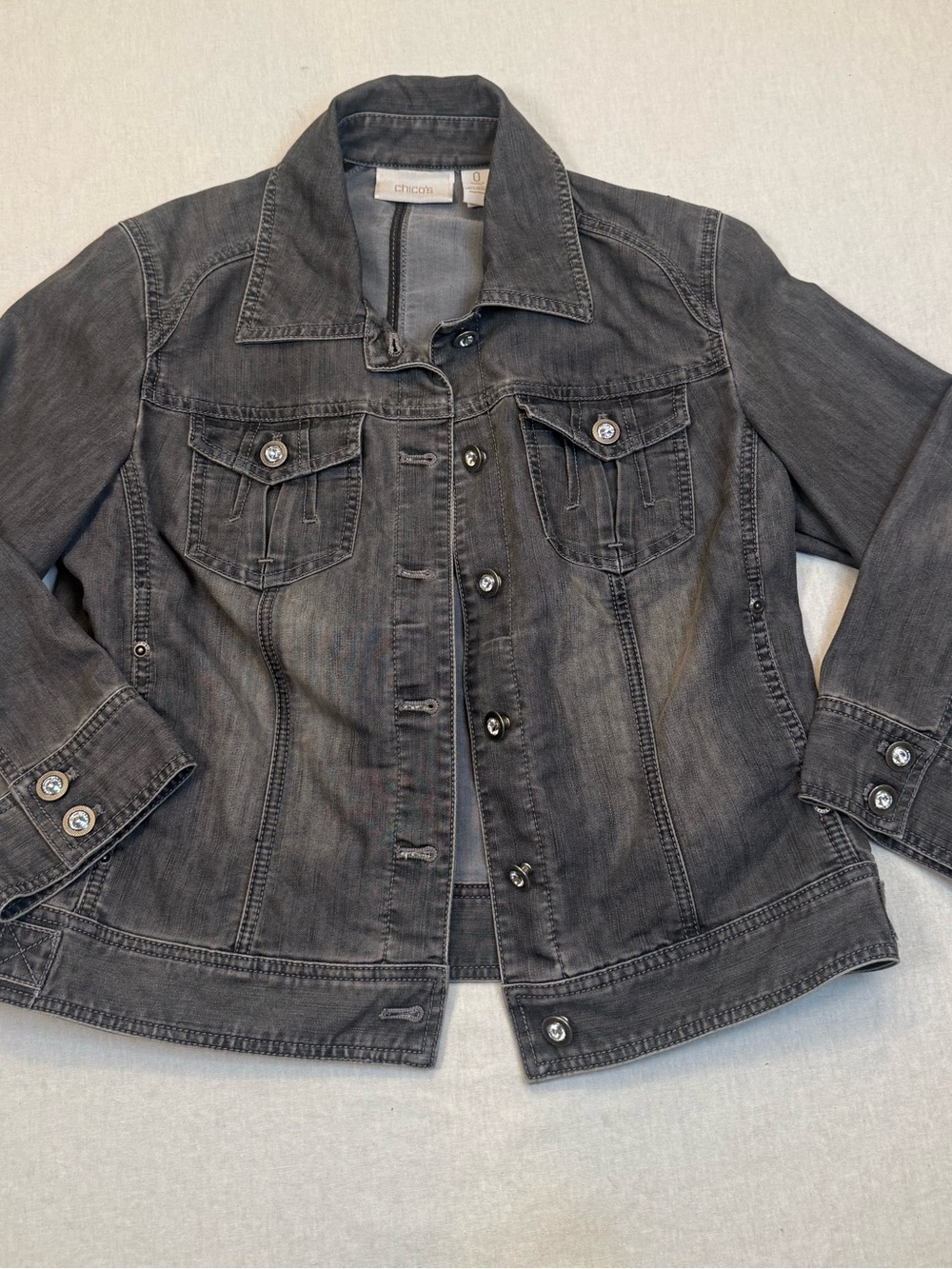 Chico's Washed Black-Grey Denim Jacket